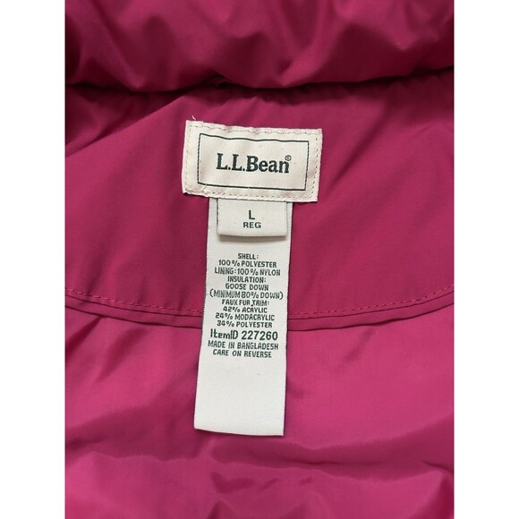 Vintage L.L. Bean Women’s Goose Down Quilted Parka Purple Faux Fur Hood Jacket L - Picture 7 of 7